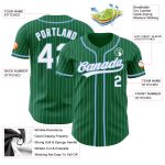 Custom Name and Number Personalized Baseball Jersey - Kelly Green White Pinstripe Light Blue Authentic Design Personalized