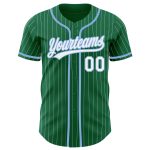 Custom Name and Number Personalized Baseball Jersey - Kelly Green White Pinstripe Light Blue Authentic Design Personalized
