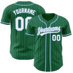 Custom Name and Number Personalized Baseball Jersey - Kelly Green White Pinstripe Light Blue Authentic Design Personalized