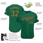 Custom Name and Number Authentic Baseball Jersey in Kelly Green White Pinstripe with Old Gold-Black - Team Apparel Personalized