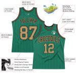 Personalized Authentic Basketball Jersey - Kelly Green White Pinstripe Old Gold Black Personalized Kelly Green White Pinstripe