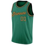 Custom Basketball Jersey with Personalized Name and Number - Kelly Green White Pinstripe Old Gold-Black Authentic Style Personalized