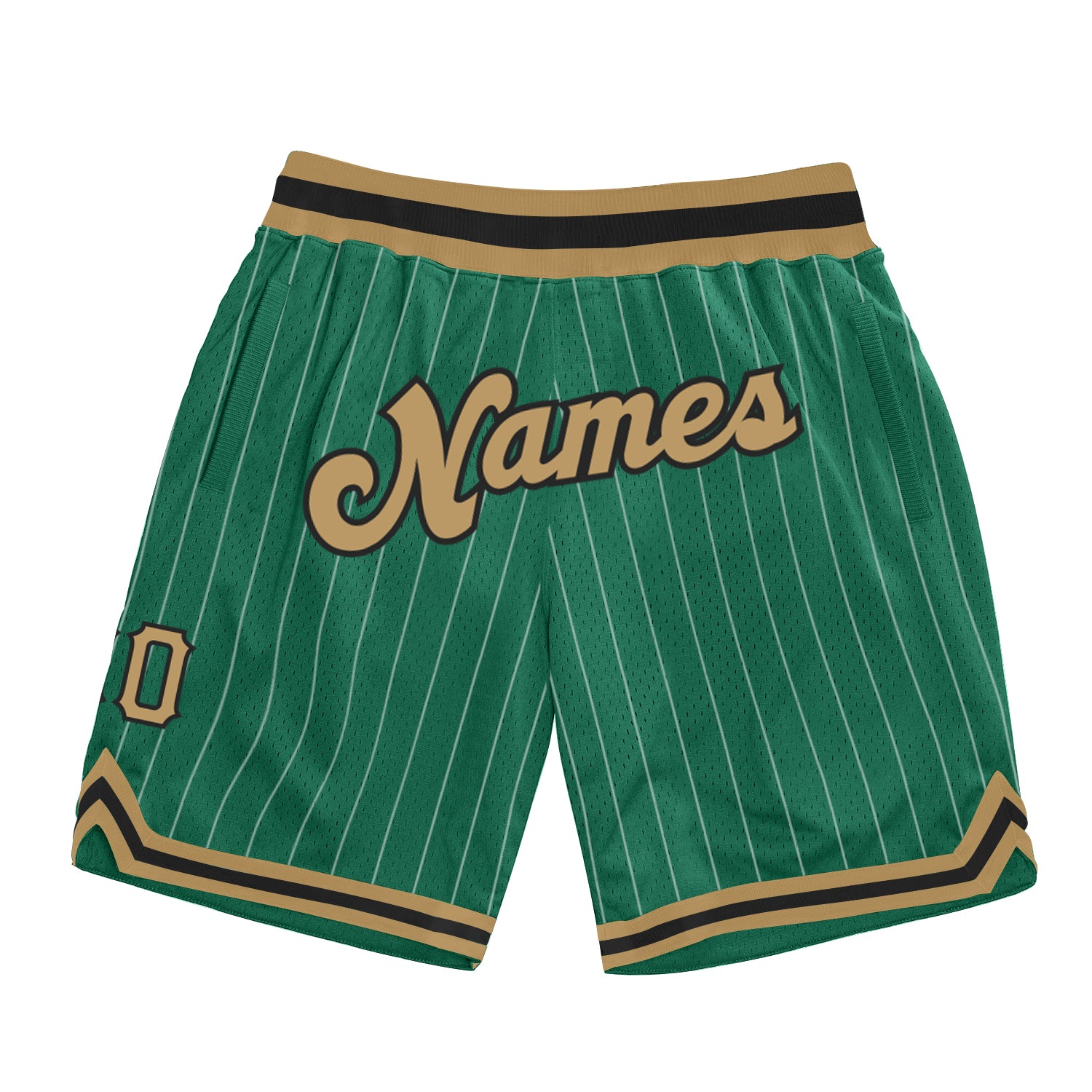 Custom Name Number Authentic Basketball Shorts - Personalized Kelly Green White Pinstripe Old Gold Black Personalized Kelly