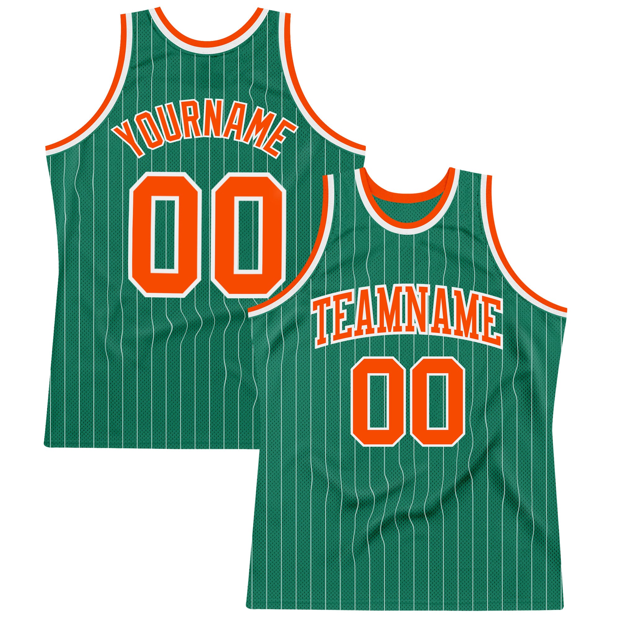 Customizable Kelly Green Pinstripe Basketball Jersey with Orange Details - Personalized Team Name & Number Personalized Kelly