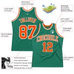 Customizable Kelly Green Pinstripe Basketball Jersey with Orange Details - Personalized Team Name & Number Personalized Kelly