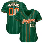 Personalized Authentic Baseball Jersey - Kelly Green White Pinstripe Orange-White Personalized Kelly Green White Pinstripe