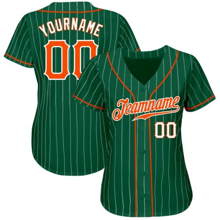 Personalized Authentic Baseball Jersey - Kelly Green White Pinstripe Orange-White Personalized Kelly Green White Pinstripe