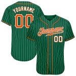 Personalized Authentic Baseball Jersey - Kelly Green White Pinstripe Orange-White Personalized Kelly Green White Pinstripe