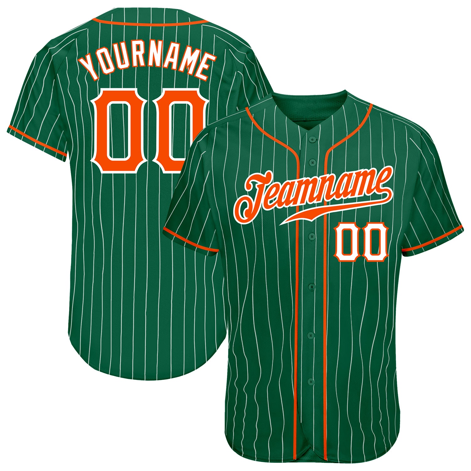 Personalized Authentic Baseball Jersey - Kelly Green White Pinstripe Orange-White Personalized Kelly Green White Pinstripe
