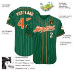 Personalized Authentic Baseball Jersey - Kelly Green White Pinstripe Orange-White Personalized Kelly Green White Pinstripe