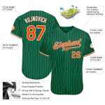 Custom Name and Number Personalized Kelly Green Pinstripe Orange-White Authentic Baseball Jersey Personalized Kelly Green