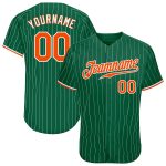Custom Name and Number Personalized Kelly Green Pinstripe Orange-White Authentic Baseball Jersey Personalized Kelly Green