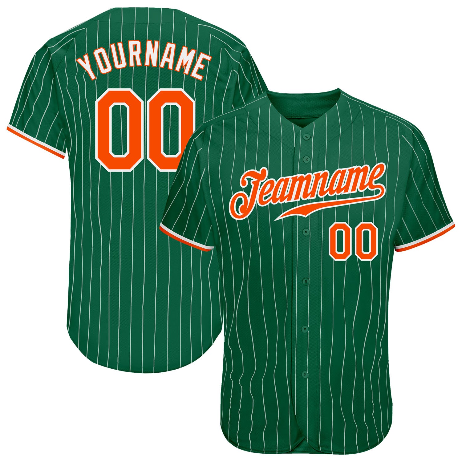 Custom Name and Number Personalized Kelly Green Pinstripe Orange-White Authentic Baseball Jersey Personalized Kelly Green