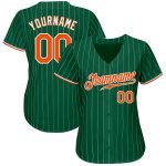 Custom Name and Number Personalized Kelly Green Pinstripe Orange-White Authentic Baseball Jersey Personalized Kelly Green