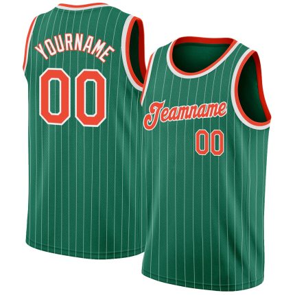 Custom Name & Number Basketball Jersey - Personalized Kelly Green & White Pinstripe - Authentic Team Apparel Personalized