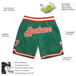 Custom Name & Number Authentic Basketball Shorts in Kelly Green with White Pinstripe & Orange-White, Personalized Team Gear
