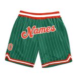 Custom Name & Number Authentic Basketball Shorts in Kelly Green with White Pinstripe & Orange-White, Personalized Team Gear