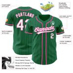 Custom Name and Number Personalized Kelly Green White Pinstripe Pink Authentic Baseball Jersey Personalized Kelly Green White