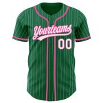 Custom Name and Number Personalized Kelly Green White Pinstripe Pink Authentic Baseball Jersey Personalized Kelly Green White