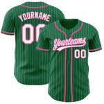 Custom Name and Number Personalized Kelly Green White Pinstripe Pink Authentic Baseball Jersey Personalized Kelly Green White