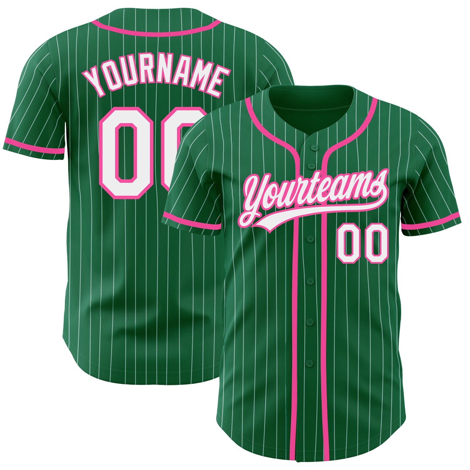 Custom Name and Number Personalized Kelly Green White Pinstripe Pink Authentic Baseball Jersey Personalized Kelly Green White