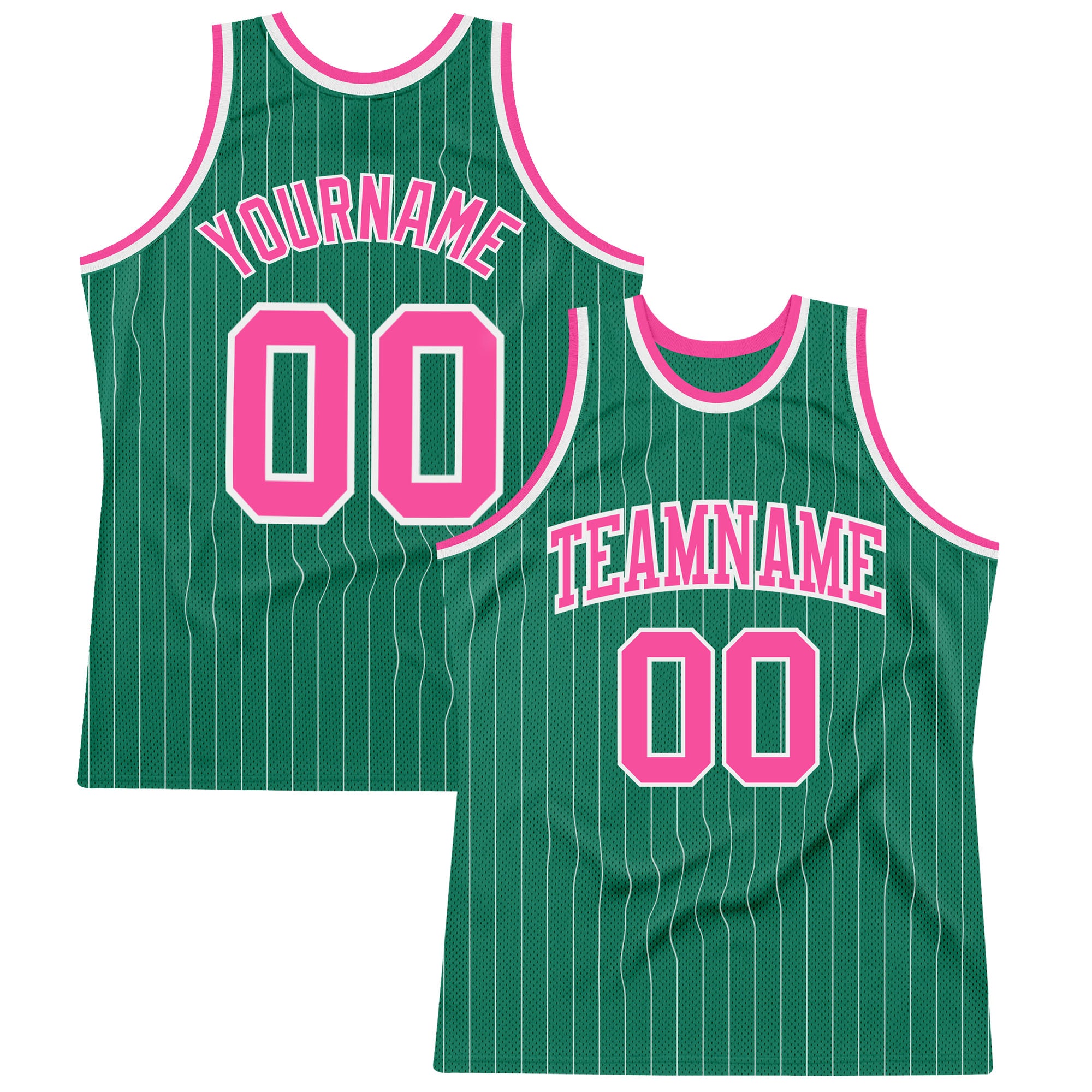 Custom Personalized Basketball Jersey with Pink and White Pinstripes - Kelly Green, Team Name & Number Personalized Kelly