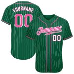 Custom Name and Number Personalized Baseball Jersey - Kelly Green White Pinstripe Pink White Authentic Team Apparel Personalized