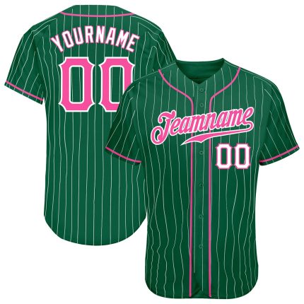 Custom Name and Number Personalized Baseball Jersey - Kelly Green White Pinstripe Pink White Authentic Team Apparel Personalized