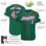 Custom Name and Number Personalized Baseball Jersey - Kelly Green White Pinstripe Pink White Authentic Team Apparel Personalized