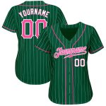Custom Name and Number Personalized Baseball Jersey - Kelly Green White Pinstripe Pink White Authentic Team Apparel Personalized
