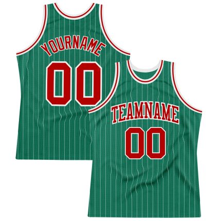 Custom Basketball Jersey - Personalized Kelly Green White Red Pinstripe with Name and Number - Authentic Team Jersey Personalized