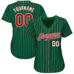 Custom Name and Number Authentic Baseball Jersey - Personalized Kelly Green White Pinstripe Red-White Team Style Personalized