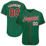 Custom Name and Number Authentic Baseball Jersey - Personalized Kelly Green White Pinstripe Red-White Team Style Personalized