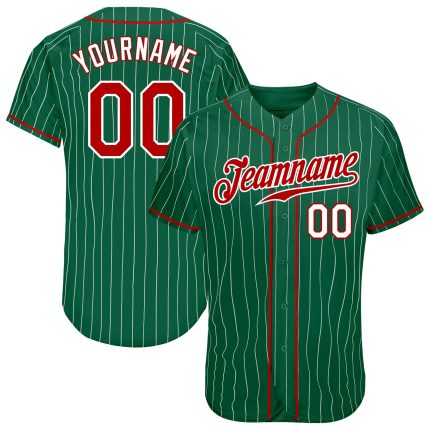 Custom Name and Number Authentic Baseball Jersey - Personalized Kelly Green White Pinstripe Red-White Team Style Personalized