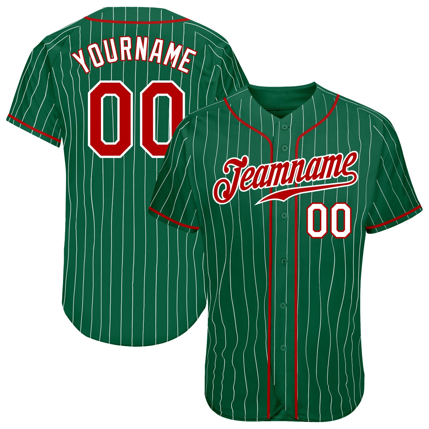 Custom Name and Number Authentic Baseball Jersey - Personalized Kelly Green White Pinstripe Red-White Team Style Personalized