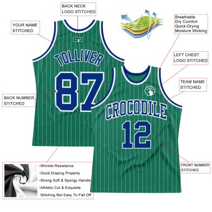 Custom Name and Number Royal Basketball Jersey - Personalized Kelly Green White Pinstripe Authentic Team Jersey Personalized