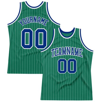 Custom Name and Number Royal Basketball Jersey - Personalized Kelly Green White Pinstripe Authentic Team Jersey Personalized