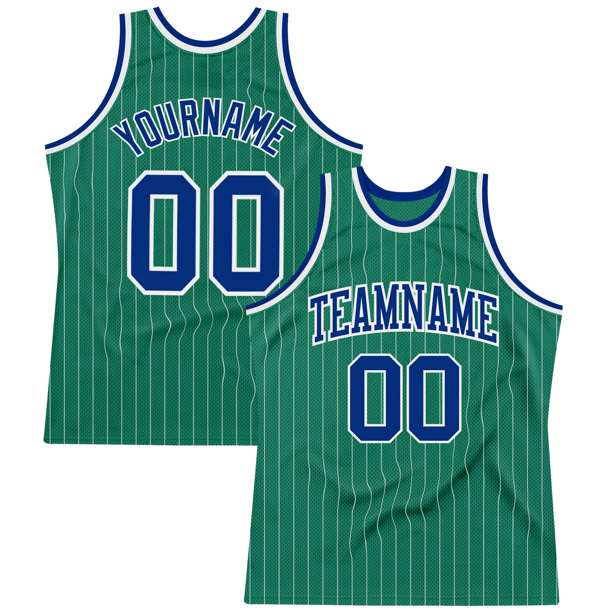 Custom Name and Number Royal Basketball Jersey - Personalized Kelly Green White Pinstripe Authentic Team Jersey Personalized