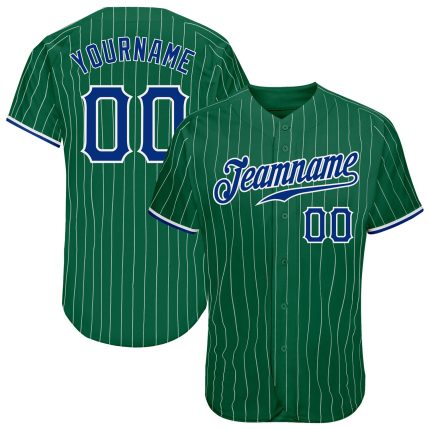 Personalized Custom Name and Number Baseball Jersey in Kelly Green with White Pinstripe Design - Authentic Royal-White Team Gear