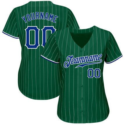Personalized Custom Name and Number Baseball Jersey in Kelly Green with White Pinstripe Design - Authentic Royal-White Team Gear