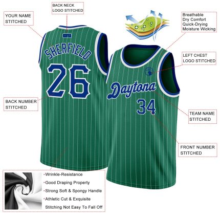 Custom Name Number Basketball Jersey - Authentic Royal-White Pinstripe in Kelly Green - Personalized Team Gear Personalized