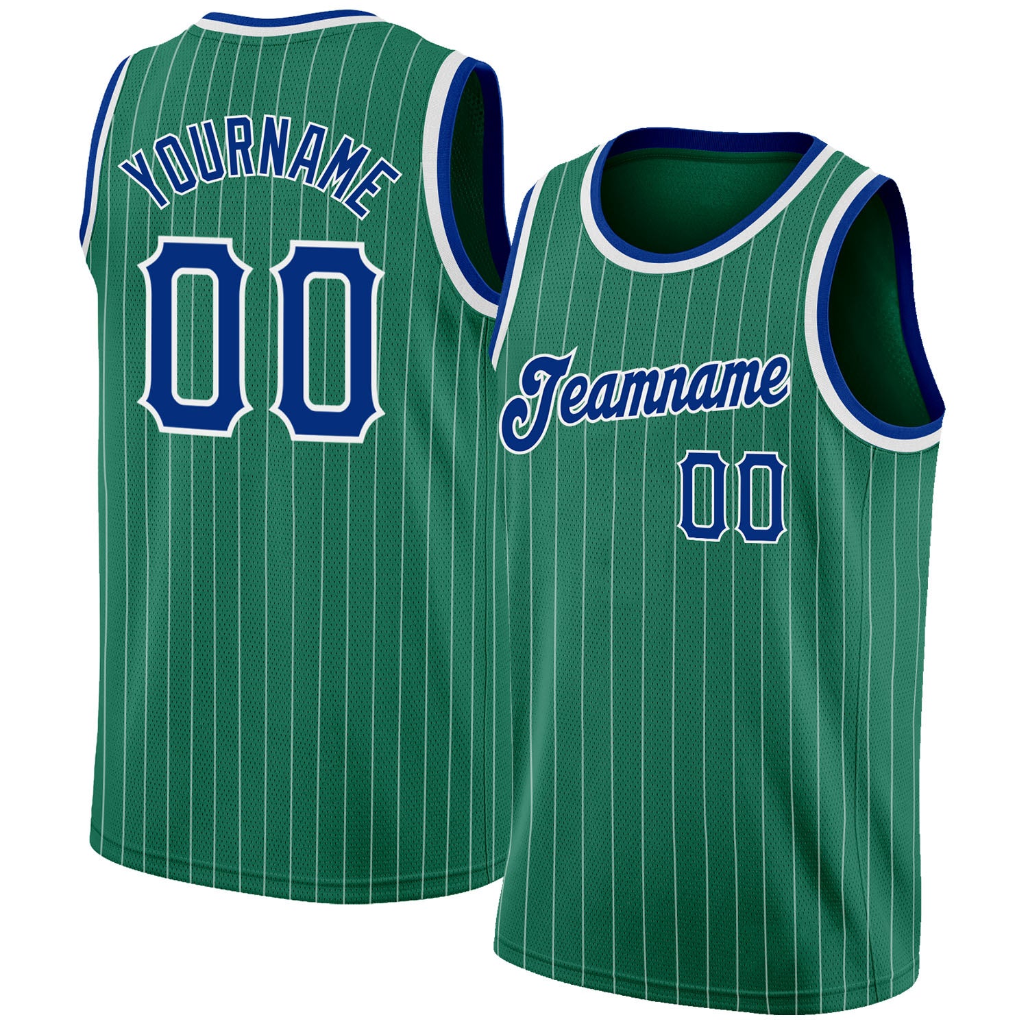 Custom Name Number Basketball Jersey - Authentic Royal-White Pinstripe in Kelly Green - Personalized Team Gear Personalized