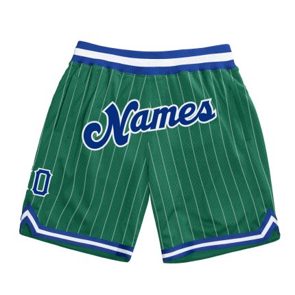 Custom Name and Number Basketball Shorts - Kelly Green White Pinstripe Royal-White Authentic Team Sports Apparel Personalized