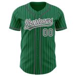 Custom Name and Number Authentic Baseball Jersey - Kelly Green White Pinstripe Steel Gray Personalized Kelly Green White