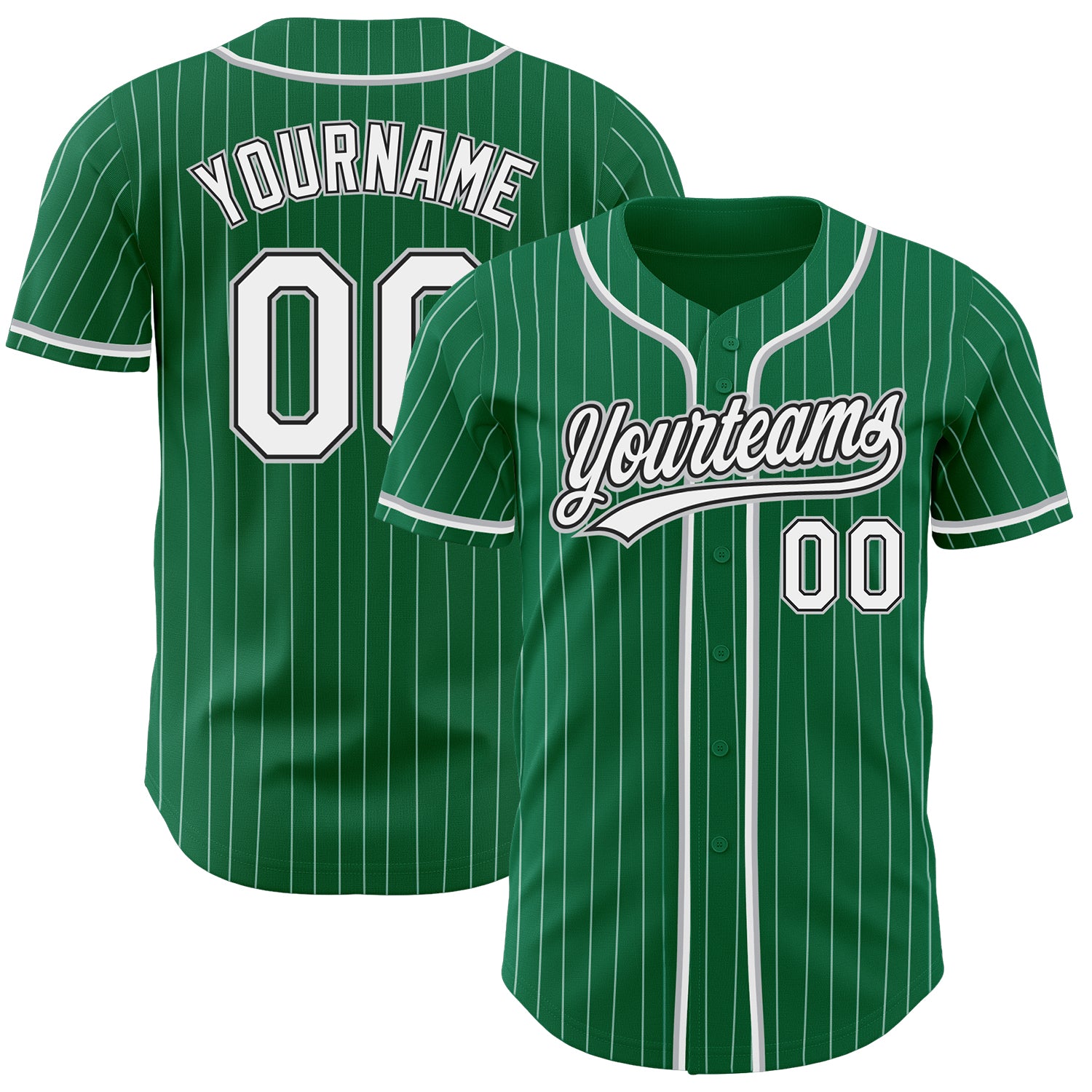 Custom Pinstripe Baseball Jersey Personalized with Name & Number - Kelly Green, White, Black, Gray Authentic Sports Gear