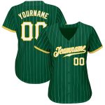 Custom Name & Number Authentic Baseball Jersey - Kelly Green & White Pinstripe, White-Gold Personalized Kelly Green White