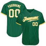 Custom Name & Number Authentic Baseball Jersey - Kelly Green & White Pinstripe, White-Gold Personalized Kelly Green White