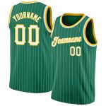 Custom Name and Number Authentic Basketball Jersey - Kelly Green White Pinstripe, White-Gold, Personalized Team Gear Personalized