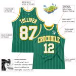 Personalized Kelly Green Pinstripe Basketball Jersey - White-Gold Authentic Design Personalized Kelly Green White Pinstripe