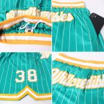 Custom Team Name Number Basketball Shorts White-Gold Pinstripe Kelly Green Authentic Personalized Kelly Green White Pinstripe
